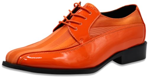 Image of BMY Men's Striped Satin Matching Patent Upper Oxfords Formal Dress Shoes