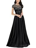 Miusol Women's Classy Scoop Neck Sequin Lace Contrast Bridesmaid Party Maxi Dress (Medium, Black)
