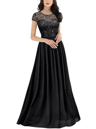 Miusol Women's Classy Scoop Neck Sequin Lace Contrast Bridesmaid Party Maxi Dress