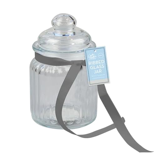 ARA CHOICE Ribbed Glass Jar with Ribbon – 250ml Airtight Storage Container with Seal Lid | Stylish Kitchen Decorative Storage Jar for Spices – Coffee – Sugar | Dishwasher Safe Jar (Grey) - Cosy Home Interiors ARA CHOICE Ribbed Glass Jar with Ribbon – 250ml Airtight Storage Container with Seal Lid | Stylish Kitchen Decorative Storage Jar for Spices – Coffee – Sugar | Dishwasher Safe Jar (Grey)