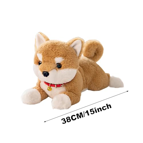 shjxi Hund Plüschtier - 38 Zentimeter Süßer Realistischer Welpe mit Einer Glocke,Liegende Hunde Kuscheltiere Realistisch,Für Babys Kleinkinder Geburtstag Weihnachten Halloween Interaktiv