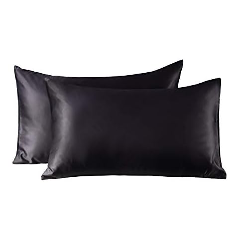 MoonxHome Satin Style Pillowcase, 2-Pack Microfiber Pillow Cover Black Standard Cover