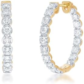 Inside Out Diamond Hoop Earrings for Women | 3/4 Carat Lab Grown Diamonds | Real Yellow Gold Plated 925 Sterling Silver Earrings | Ideal Christmas And Thanks giving Gift for Women