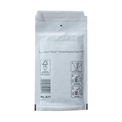 1000 Sobres acolchados Blancos 100x165mm Mod. 11/A.Cierre por tira auto-adhesiva. Sistema Peel & Seal.