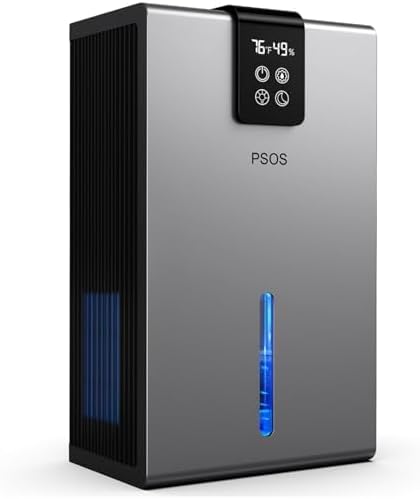 PSOS Dehumidifier, 99 oz Dehumidifiers for Basement, Quiet Small Dehumidifiers for Bedroom with Auto Shut Off,Portable Dehumidifier for Home with 2