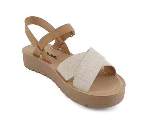Image of Soda CHESTER ~ Women Flat Sandals Flatform Ankle Buckle Criss Cross Band Straps Sandals Shoes (Gold Raffia, 5.5)