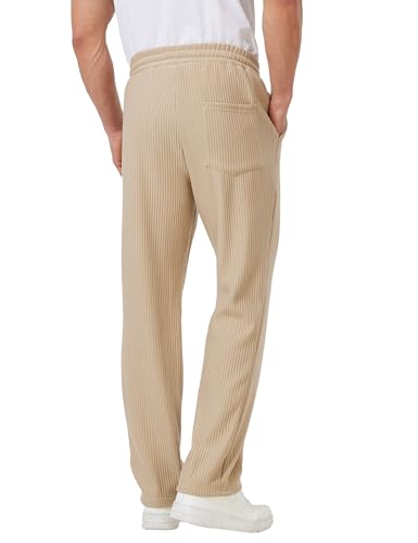 Men's Casual Pants Lightweight Stretch Loose Fit Ribbed Jacquard Knit Textured Drawstring Pants with Pockets3