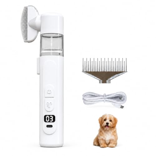 Paw Zap Flea Comb, 3-In-1 Rechargeable with Suction, Electric Pet Flea Comb, Remove Fleas, Lice & Loose Hair, 360° Rotating Head for Long Short Haired Pets