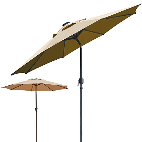 Parasol extérieur à mécanisme inclinable et toile ronde anti-vent
