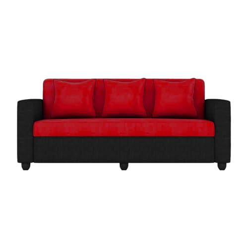 Image of Bharat Lifestyle Tulip Fabric 3 Seater Red & Black Sofa Luxurious Looks and Comfortable Sofa for Living Room, Bedroom, Home and Office, Assembly DIY(Do-It-Yourself) 1 Year Warranty