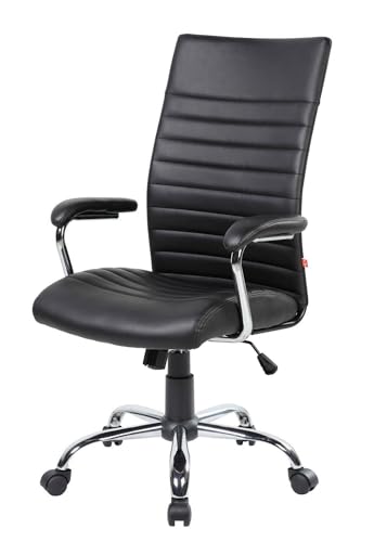 Dmora Geelong, sillón Presidencial con reposabrazos, Silla ergonómica de Oficina, 63 x 65 x 108/118 cm, Color Negro