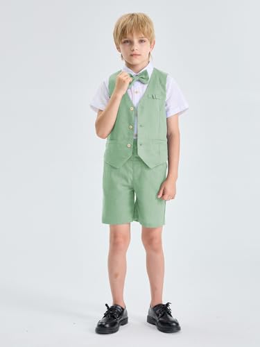 Image of LOLANTA Boys Linen Suit 4 Piece Summer Gentleman Outfit Kids Shorts Set