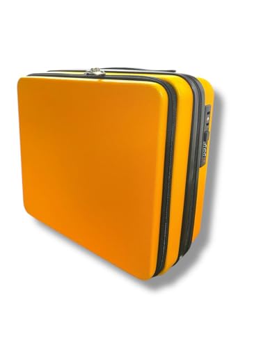 BLUE BEADS 16" Hard Shell Vanity Case & Travel Makeup Bag – Lightweight Cosmetic Trolley with TSA Lock & Expandable Storage – Portable Beauty Organizer for Travel, Salon, and Home Use (Orange)