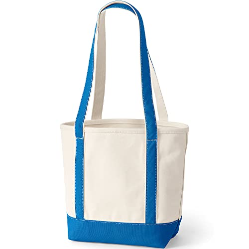 Image of Lands' End Natural Long Handle Open Top Canvas Tote Natural /beacon Blue Medium Long Handle