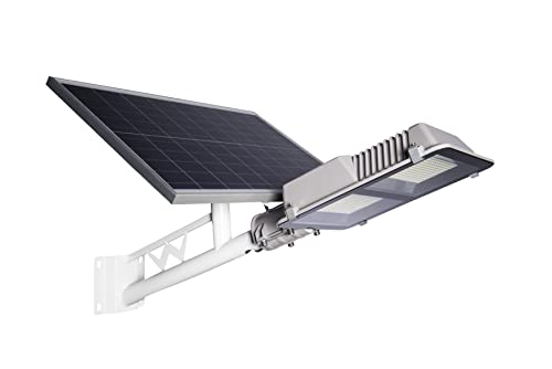 ELEDCO Farola Solar Exterior 150W, Foco LED, Panel Solar Orientable, Control Remoto, Sensor de Movimiento (150 Vatios, Luz Neutra 4000K)