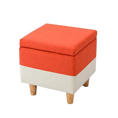 Boîte de rangement ottomane lin orange repose-pieds