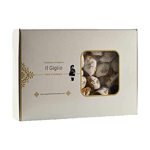 PAPASSINI CON GLASSA - Biscotti Artigianali della tradizione Sarda con mandorle, uvetta e glassa di zucchero - Pasticceria Artigiana Il Giglio Dolci di Sardegna - Confezione rigida riciclabile 1 Kg