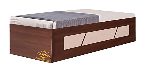 Image of CASPIAN Single Bed Engineered Wood 72 x 36 inch (Walnut Brown & White) | Walnut Finish Multipurpose Divan Bed with Storage Box | Wooden Furniture for Home, Living Room & Bedroom