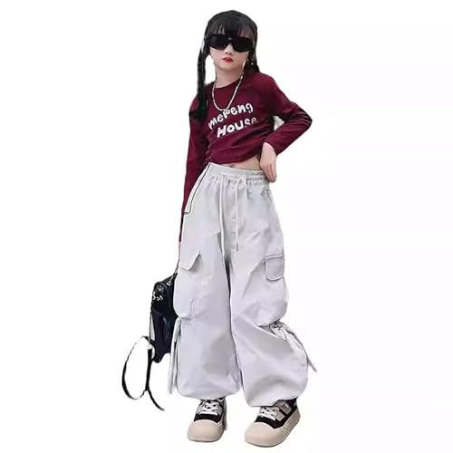 Girls Parachute Cargo Pants Elastic High Waist Drawstring Jogger - Main Image