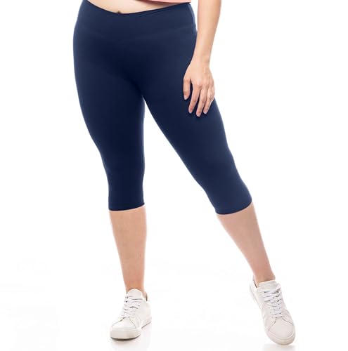 SATINA High Waisted Capri Leggings for Women - Leggings for Women Plus Size - Soft Crop Leggings for Women with Tummy Control, Stretch Fabric - Comfortable Leggings, 92% Polyester, 8% Spandex - Navy
