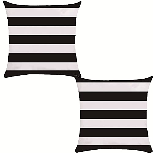 Unibedding Stripes Throw Pillow Covers Set of 2 Decorative Striped Black White Farmhouse Patio Pillow Cases Soft Microfiber Cushion Covers for Home Sofa Couch 18x18 inch