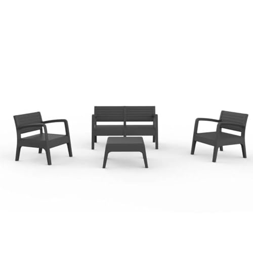 Shaf SP Berner - Set de Muebles de Jardín y Terraza Miami Color Grafito - Sofá 2 Plazas, 2 Sillones y Mesa de Centro - Fabricado en España con Plástico Reciclado