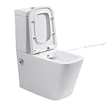 Rimless Close Coupled Toilet with Bidet, All in One Integrated Combined Bidet Toilet Back to Wall Comfort Height Toilets Ceramic WC Pan Cistern Soft Close Seat Square Bathroom Toilets