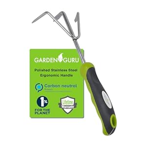 Garden Guru Hand Cultivator Rake Tiller Tool – Stainless Steel for Ultimate Strength – Rust Resistant – Ergonomic Handle – Great for Gardening Cultivating Loosening Weeding