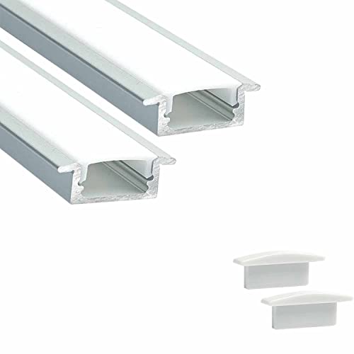 Image of (25x12mm) LED Strip Light 1Meter Aluminium Rectangular Conciled Profile Light Channels with Diffused Cover, End Caps and Mounting Clips Without LED Straight Linear - Pack of 2