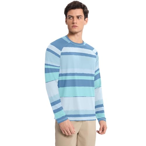 Stripes Blue UPF 50+ Long Sleeve Sun Shirt Elastic Loose UV Protection Long Sleeve Beach3