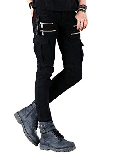 Andongnywell Men's Stretch Pleated Cotton Jeans Zipper Straight Leg Fit Ripped Pocket Denim Pants Trousers