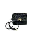 Salvatore Ferragamo Black Leather Crossbody Bag with Woven Detail, Gold Hardware With Strap