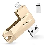 Patianco【MFi認証品 セキュリティ機能付】iPhone用 USBメモリ 128GB 3in1 データ移行 usb lightning/USB/Type-C搭載 高速 スマホ 写真データ バックアップ 大容量 iPhone/iPad/PC/Android/Mac対応 写真・動画保存 スマホ容量不足解消 回転式 iPhone 15/14/13/SE/iPad Air/Proなど対応 ゴールド