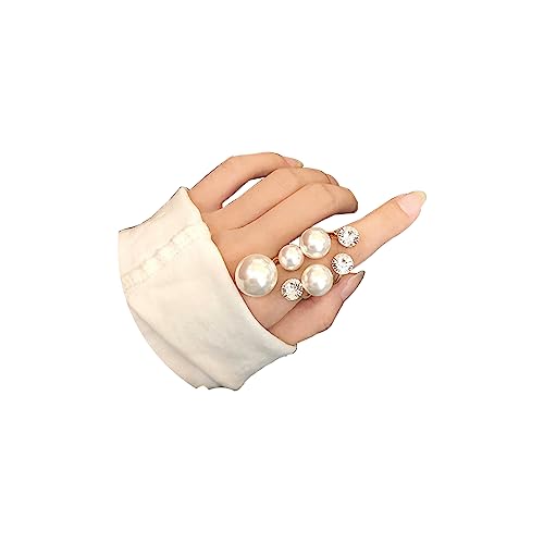 Pearl Ring for Women Promise Stacking Pearl Rings Adjustable Open Pearls Finger Ring Trendy Personality Christmas Pearls Jewerly Prom Dress Jewerly