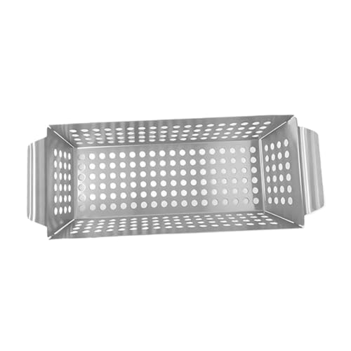 FUNOMOCYA Double Handle Stainless Steel Grill Pan Basket Non-Stick Surface Large Capacity Perfect for Meat Vegetables Outdoor Use