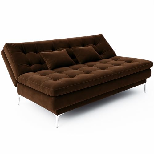 Image of FURNY Eagel 3 Seater Fabric Sofa Cum Bed with 2 Cushions (Brown) with Velvet Fabric | Durable with Comfort | Perfect for Living Room, Bedrooms, Offices