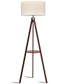 LEPOWER Tripod Floor Lamp, Mid Century Wood Standing Lamp, Modern Design Shelf Floor Lamp for Living Room, Bedroom, Office, Flaxen Lamp Shade with E26 Lamp Base Brown