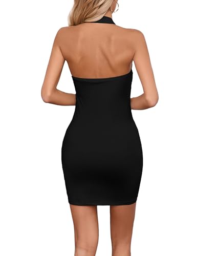 Women's Sexy Halter Deep V Neck Backless Bodycon Mini Dress4