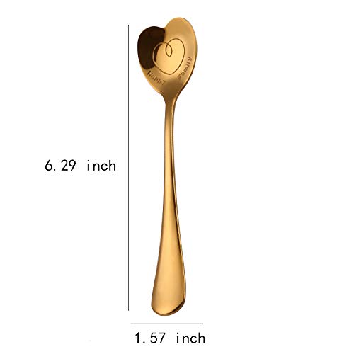7 cucchiai a forma di cuore in acciaio inox placcato titanio 410, cucchiaio da caffè a forma di cuore, cucchiaino da caffè, cucchiaino da tè, cucchiaino da dessert, gelato (dorato