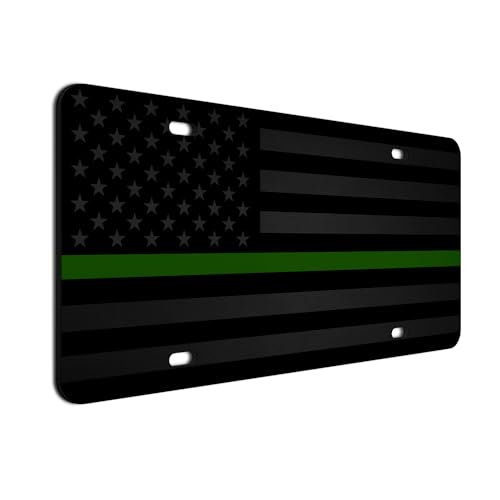 JASS GRAPHIX Military Thin Green Line Nearly Invisible American Flag License Plate Matte Black on 1/8