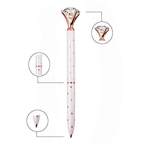 Longkey 3Pcs Diamond Pens Big Crystal Diamond Ballpoint Pen Bling Metal Ballpoint Pen Offices And Schools, Silver/White With Rose Polka Dots/Rose Gold With White Polka Dots, Includes 3 Pen Refills. #TOP4