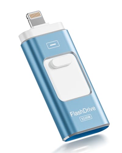 Image of Apple MFi Certified 512GB Flash Drive for iPhone Thumb Drive Photo Stick, USB Memory Stick iPhone Flash Drive for Photos Videos, High Speed Jump Drive Compatible for iPhone /iPad /Android /PC (Blue)