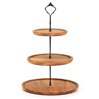 E-ROOM TREND Etagere Tortenständer/Cupcake Ständer aus Holz | Kuchenplatte Kuchenständer Halter Servierständer mit Metallgriff | für Geburtstag Nachmittagstee Party Hochzeit(MDP1BN30)| 3 Etagen | Groß