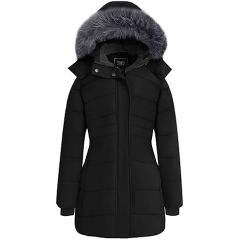 ZSHOW Women's Windproof Puffy Jacket Down Alternative Winter Coat Warm Hooded Outerwear Jacket(Black,Medium) Cover