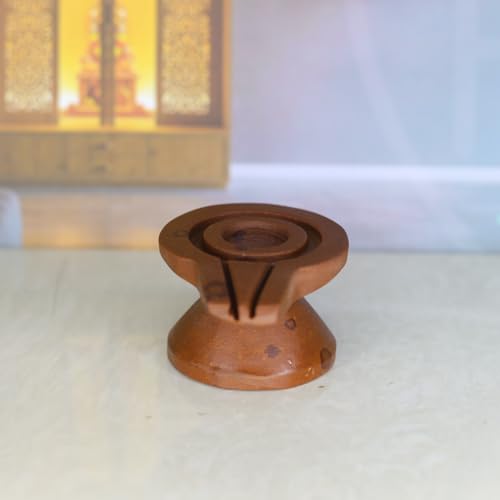 Image of Neelkanth Shivling Stone - Original Narmada Stone Jaladhari, Yoni Base, Lingam Holder, Panapitham Shivling Base Pitha Stand For Home Puja (Red, 3 Inch Damru)