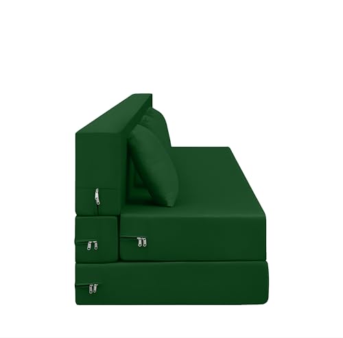 Image of AMATA Instant 3 Seater Foldable Sofa Cum Bed Green Suede Velvet Fabric with 2 Pillow Perfect for Home Living Office Room and Guests (3 Year Warranty) (Green, Instant 3 Seater Sofa Cum Bed)