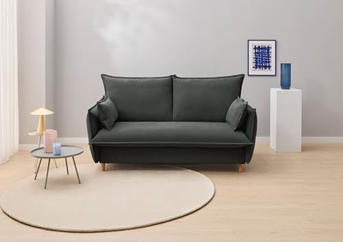 Marmota Sofá Cama Viscoelástico Color Gris Oscuro - Apertura Estilo Italiano - Colchón 140x195 - Tejido Anti-Manchas - 2 Cojines Función Almohada incluídos - 5 Años de Garantía