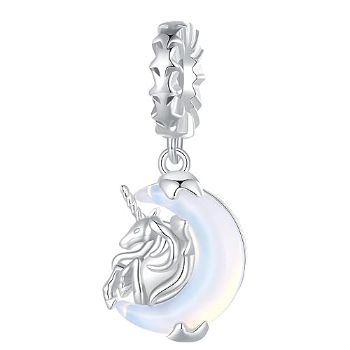 Abalorio de plata de ley 925 hipoalergénico de unicornio y luna