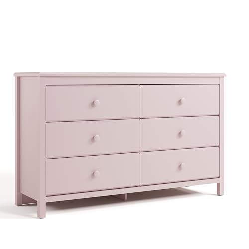Image of Storkcraft Alpine 6-Drawer Dresser (Blush) - GREENGUARD Gold Certified, Pink Dresser for Bedroom, Kids & Nursery Storage Drawers, Safety Interlocking Drawers, Pre-Installed Tracks, Kids Bedroom