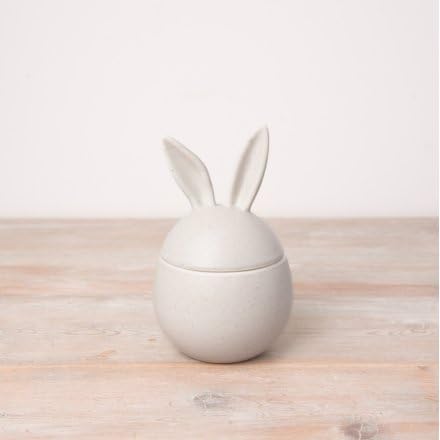 Portland Living Speckled Egg Shape Storage Pot with Bunny Ears Lid Medium 13cm, Off White